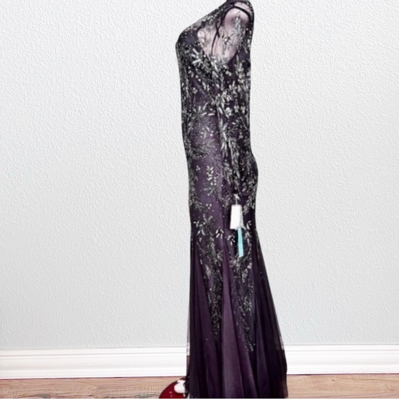 NEW Camille La Vie Long Sleeve Beaded V-Neck Godet Dress Gunmetal Gray SZ 10 - Picture 5 of 13